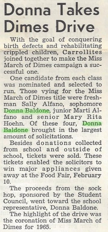 Donna Baldone Takes Dimes Drive 02/26/65